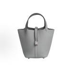 HERMES Picotin Lock 18 Silver Buckle Basket Bucket Bag Handbag 18 Women P0 Gris Pantin Puppet Grey